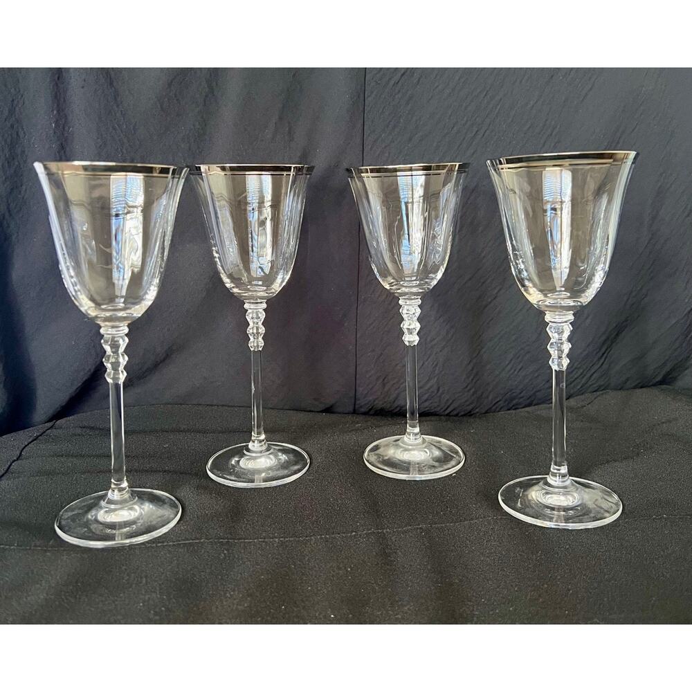 Mikasa Sonata Platinum Rim 8" Wine/Water Glasses Long Stem Set of 4
